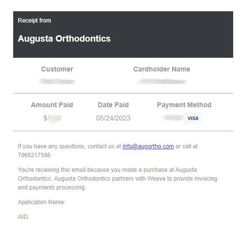 Email receipt sample